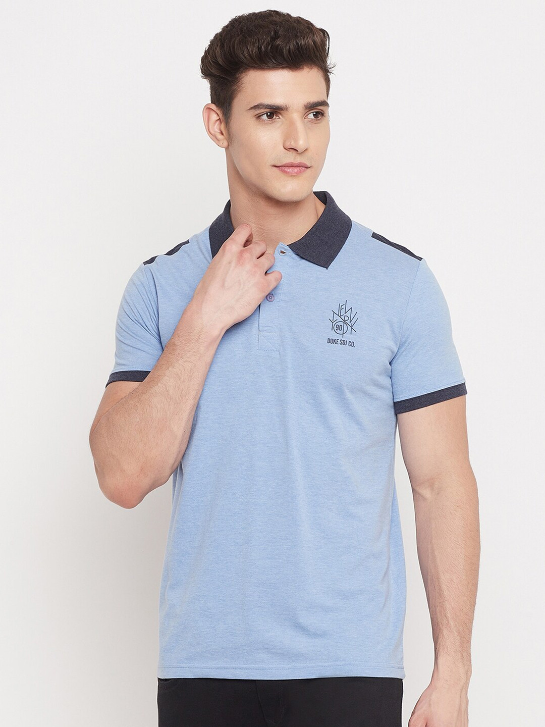 

Duke Men Blue Polo Collar Slim Fit T-shirt