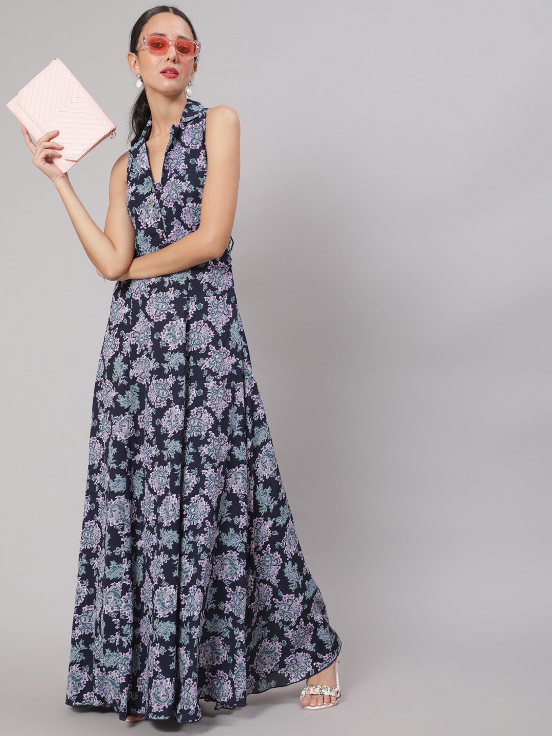 

DressBerry Women Navy Blue Floral Maxi Dress
