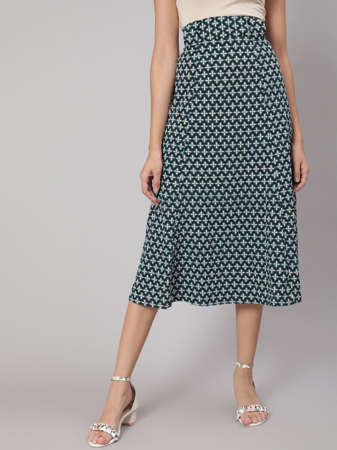 

DressBerry Women Black Printed Midi Flared Skirt