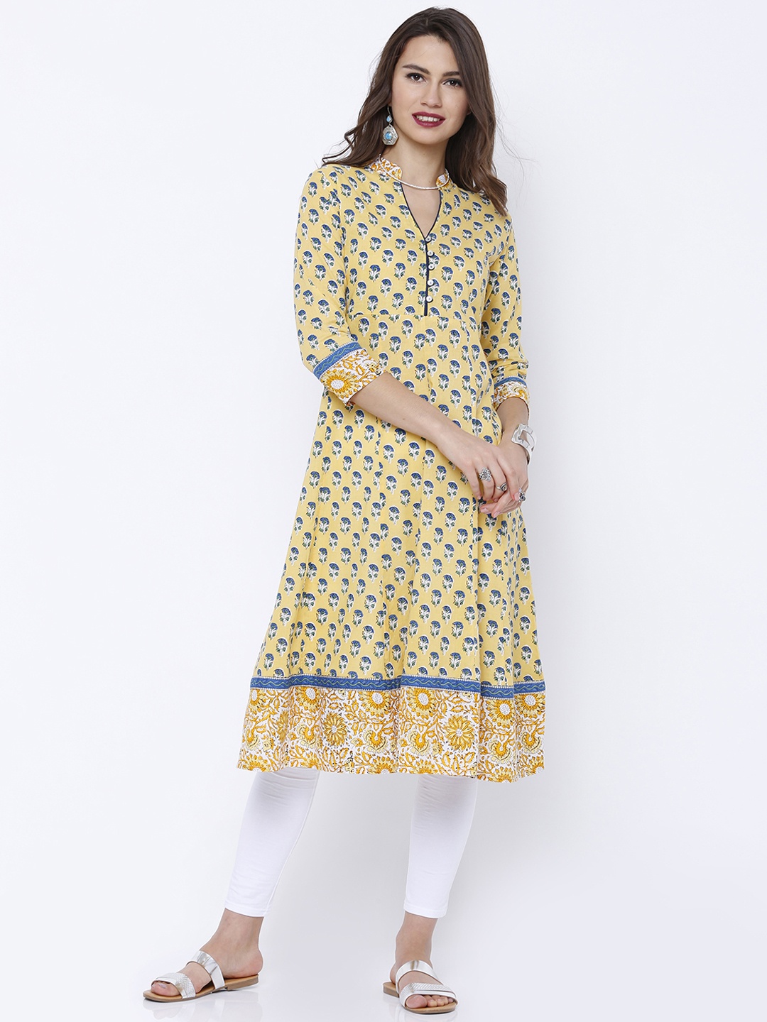 

Vishudh Yellow Floral Print A-Line Kurta