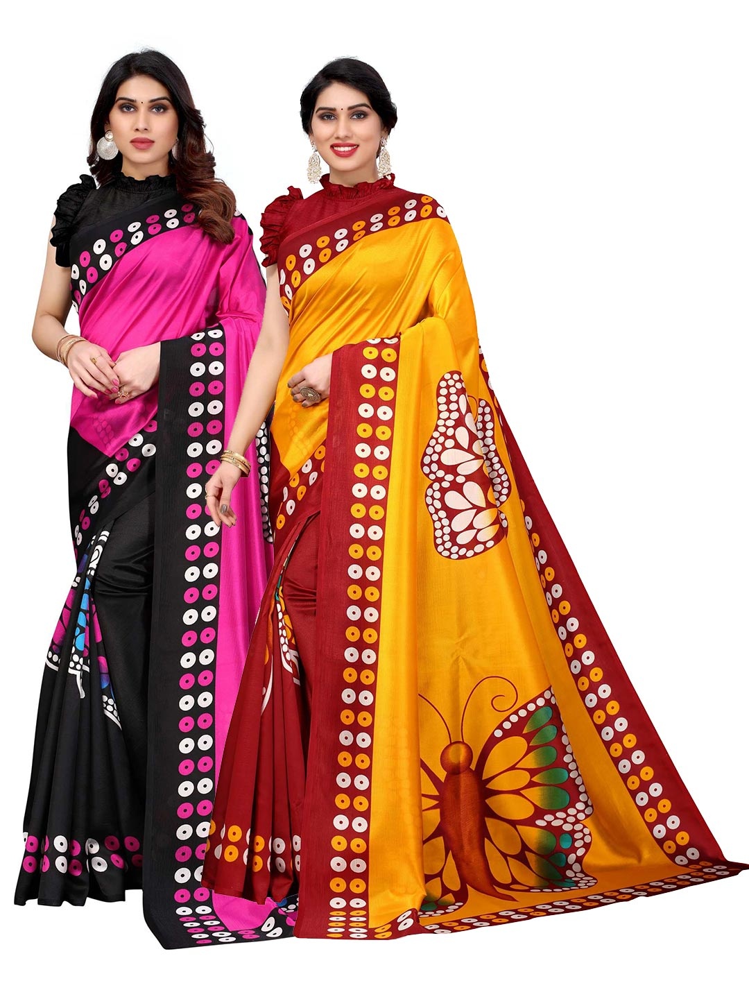 

AADVIKA 2 Yellow & Black Art Silk Saree