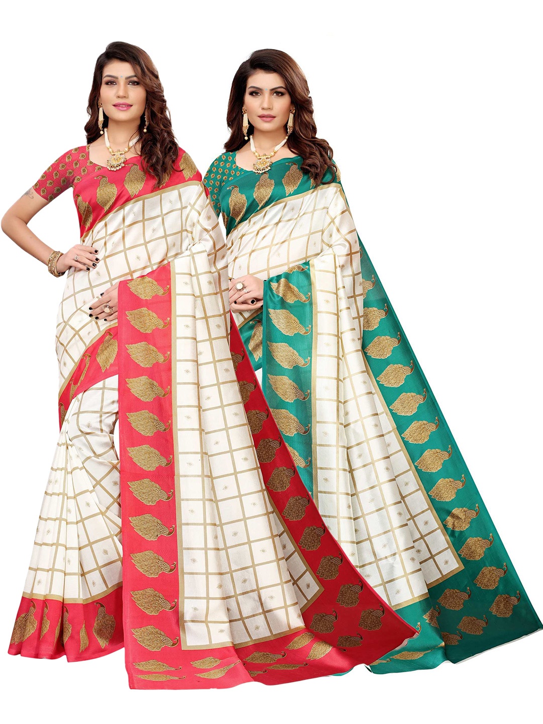 

AADVIKA White & Green Woven Design Art Silk Saree