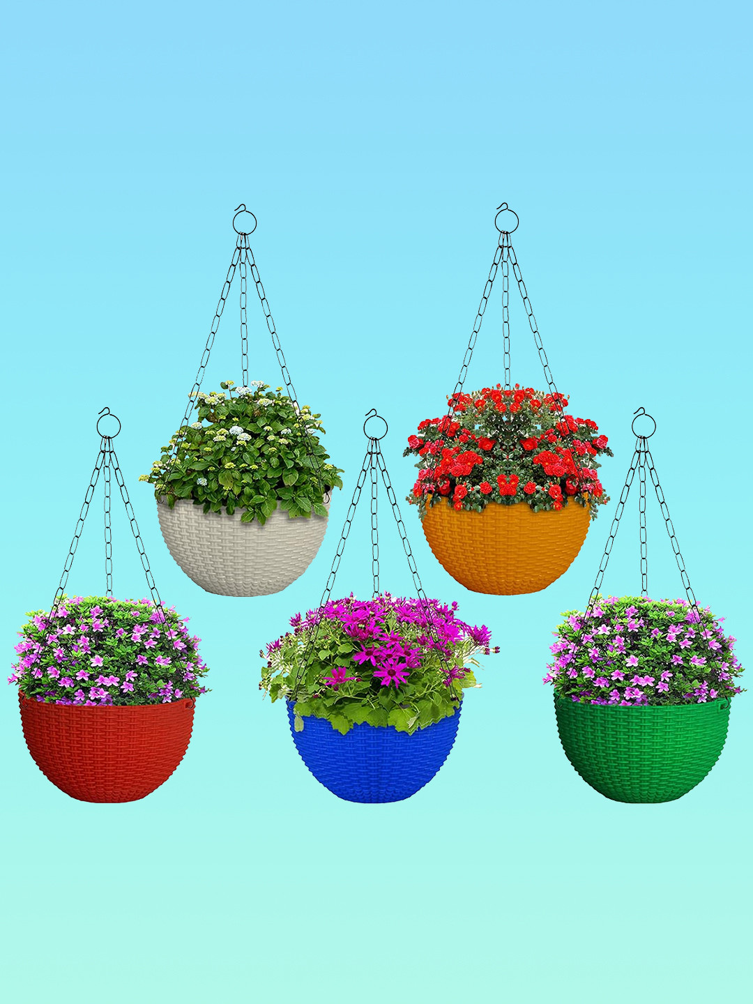 

Kuber Industries Set of 5 Large Plastic Hanging Flower Pot, Multi
