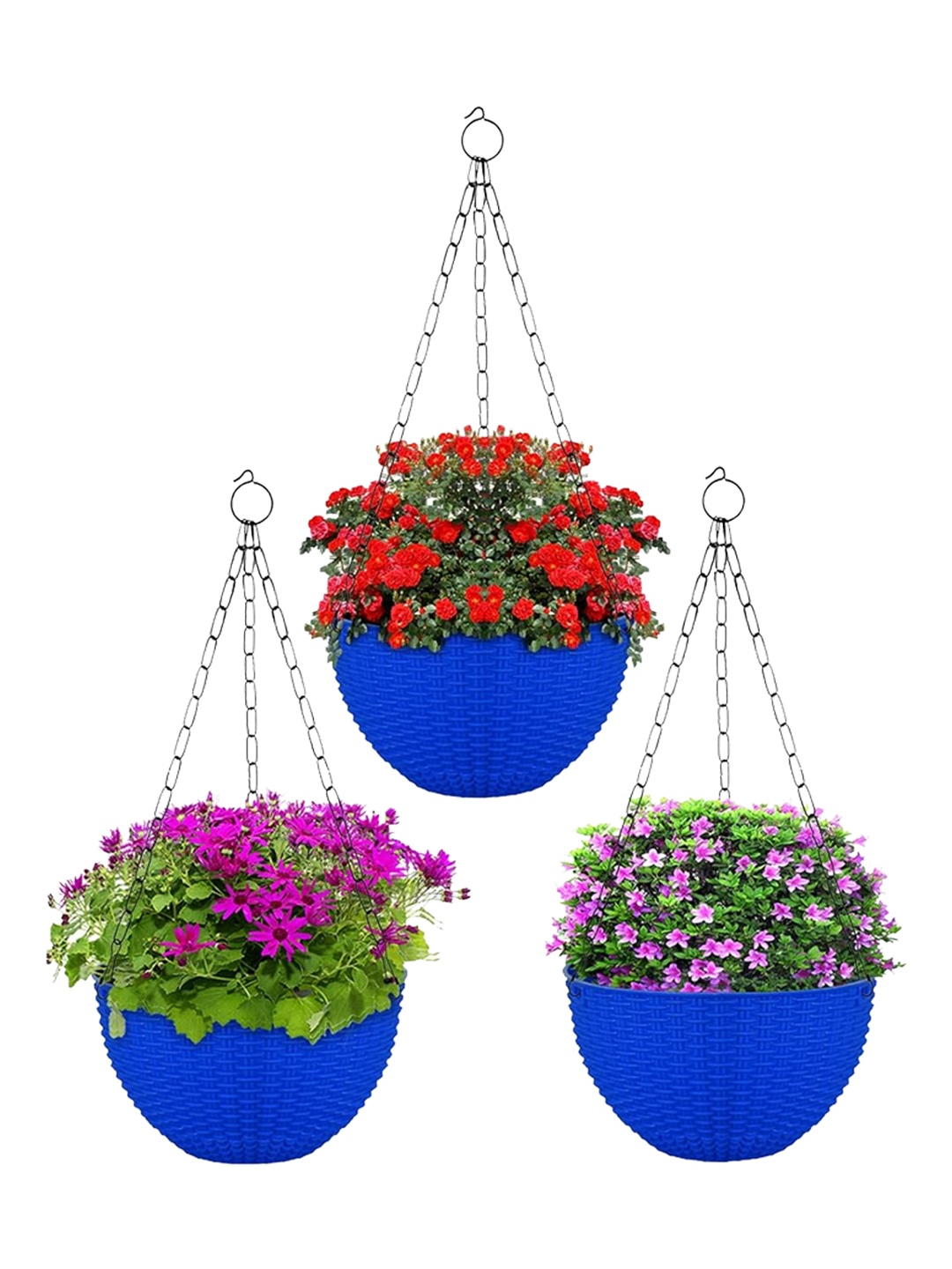 

Kuber Industries Blue Set Of 3 Large Plastic Hanging Flower Pot