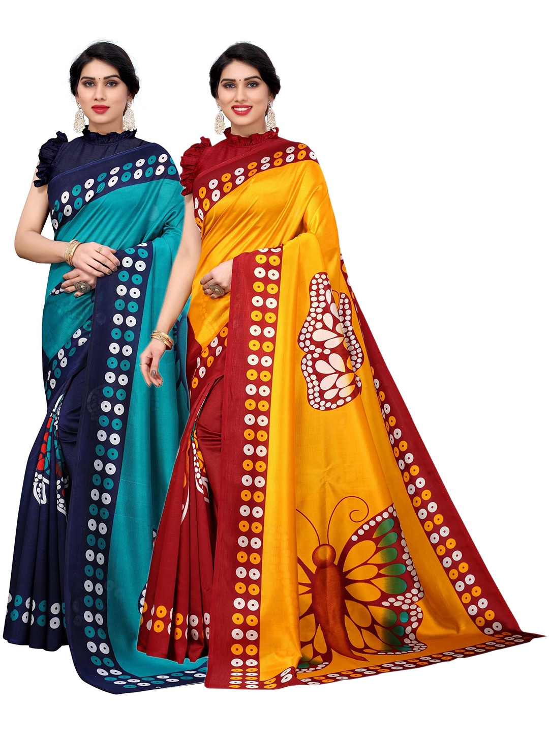 

AADVIKA Pack Of 2 Red & Navy Blue Art Silk Saree