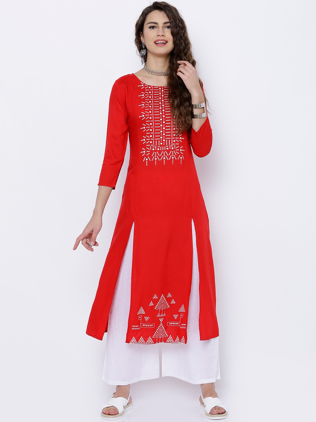 

Vishudh Red Printed A-Line Kurta