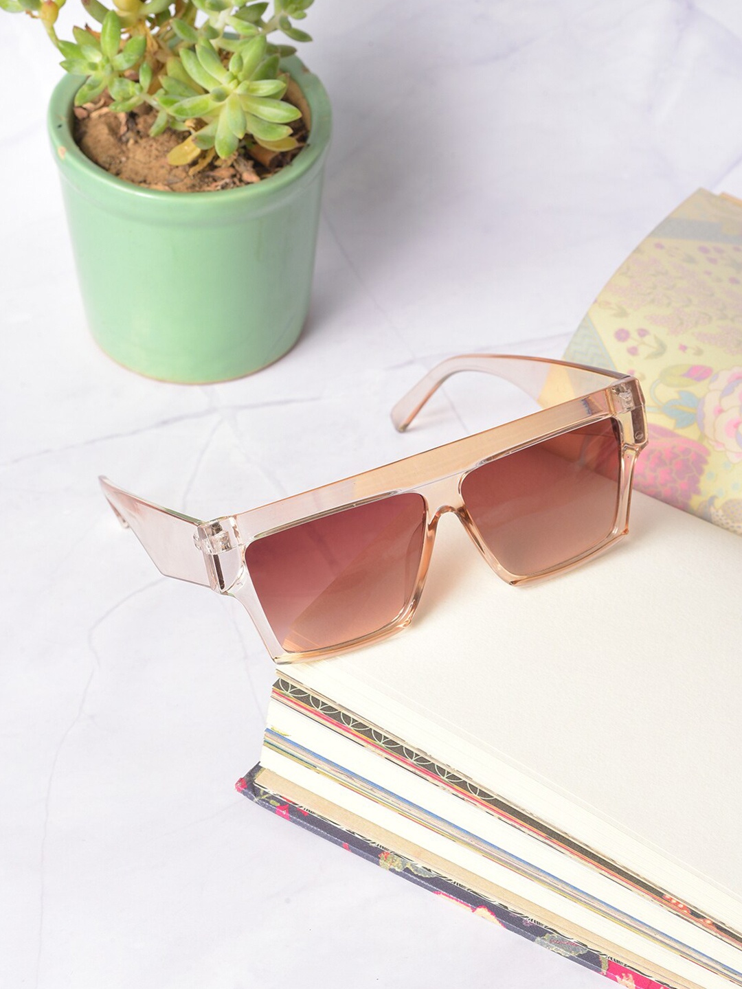 

HAUTE SAUCE by Campus Sutra Women Brown Lens & Brown Oversized Sunglasses with UV Protected Lens, Peach