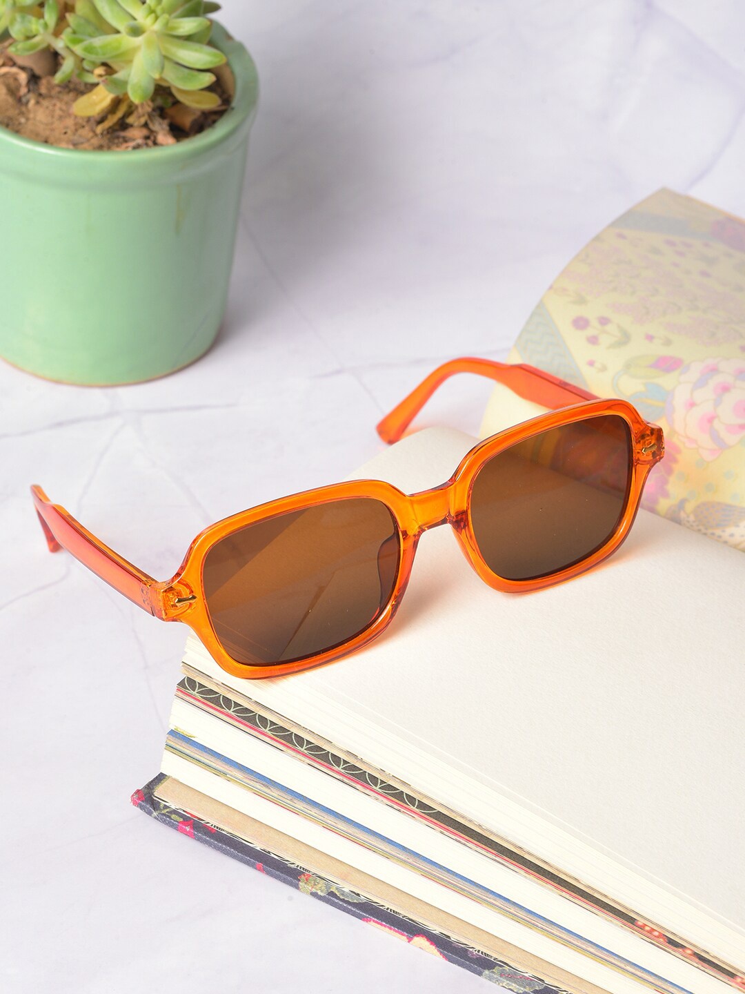 

HAUTE SAUCE by Campus Sutra Women Brown Lens & Orange Wayfarer Sunglasses with UV Protected Lens