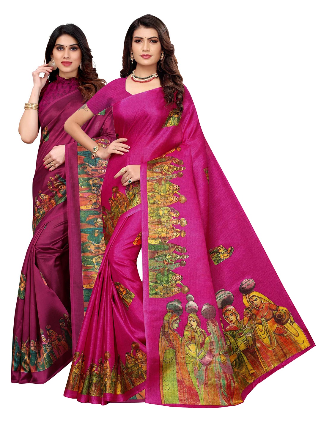

AADVIKA Pack Of 2 Pink & Purple Art Silk Saree