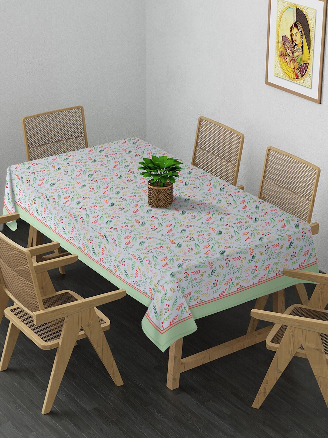 

Alina decor Green & White Printed 4-Seater Rectangle Table Covers