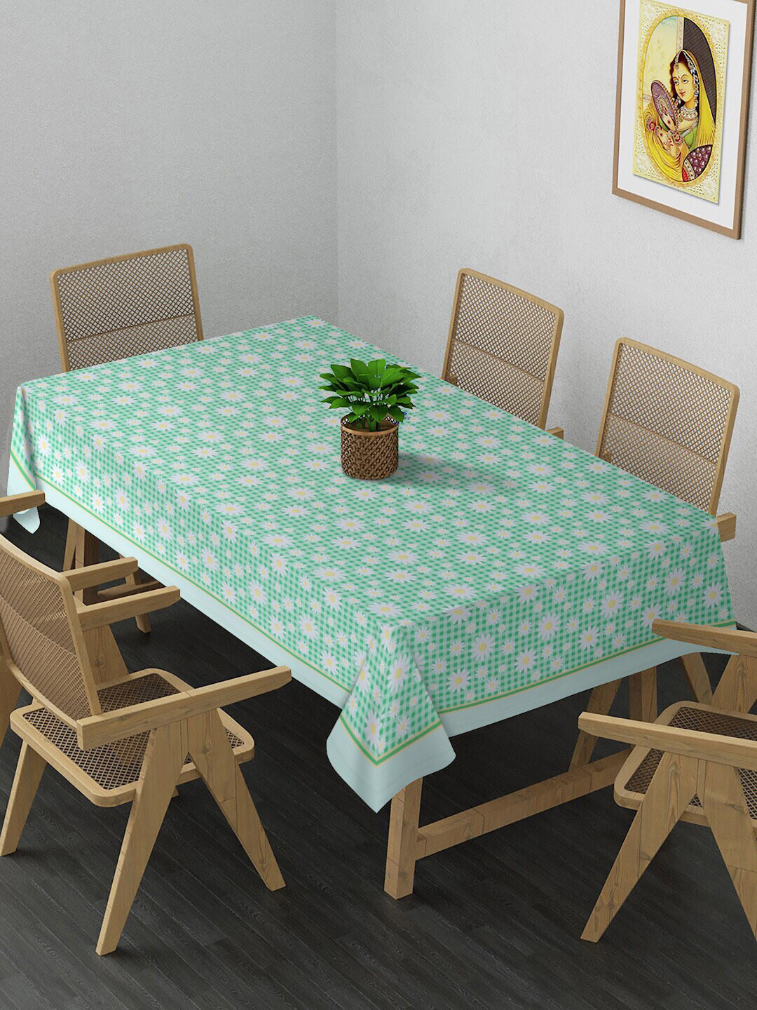 

Alina decor Green and Yellow Floral Printed 4 Seater Rectangle Dining Table Cover