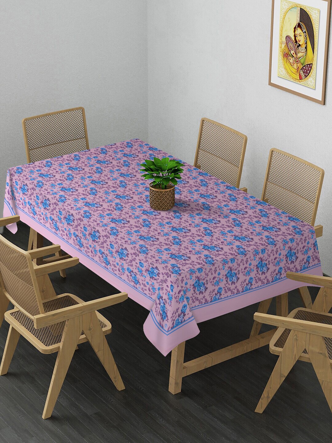

Alina decor Peach & Blue Floral Printed 4 Seater Table Covers
