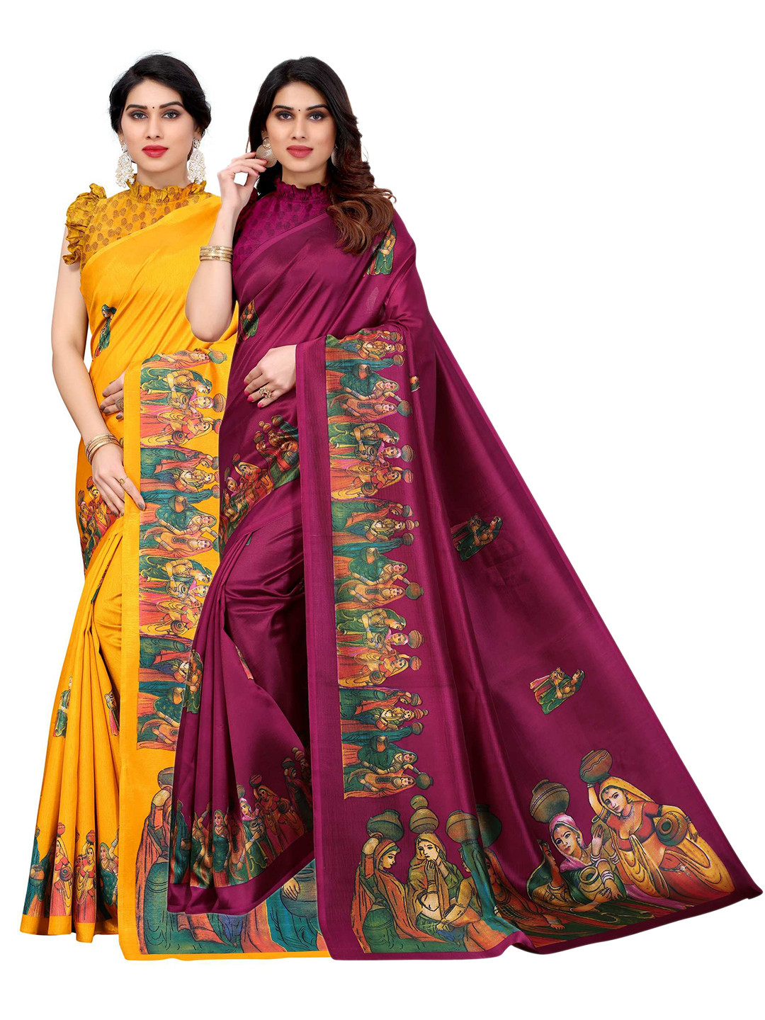 

AADVIKA Pack Of 2 Purple & Yellow Art Silk Saree