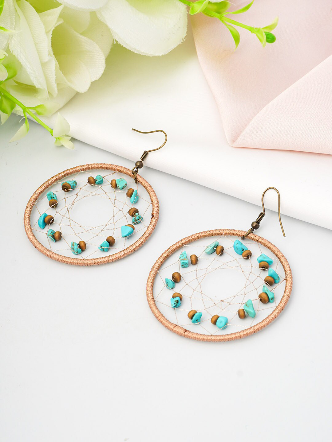 

Emmie Blue & Brown Stone Thread Weave Drop Earrings