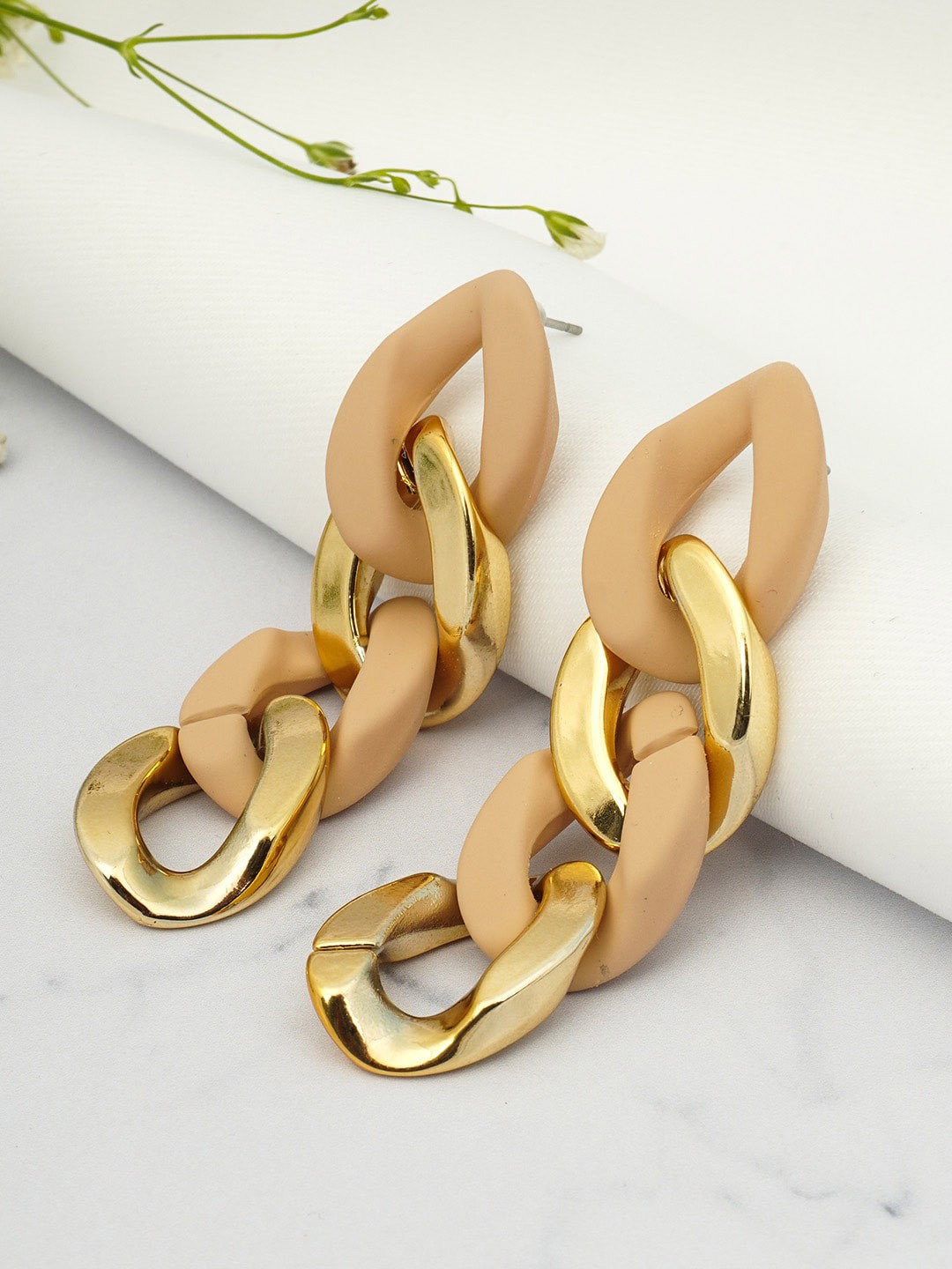 

Emmie Beige Gold-Toned Chain Drop Earrings