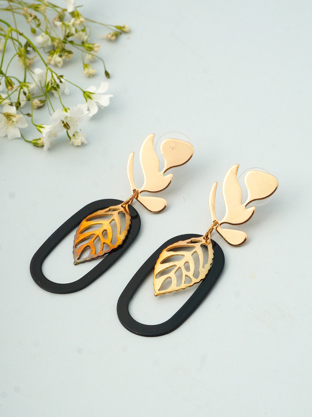 

Emmie Black & Gold-Plated Contemporary Drop Earrings