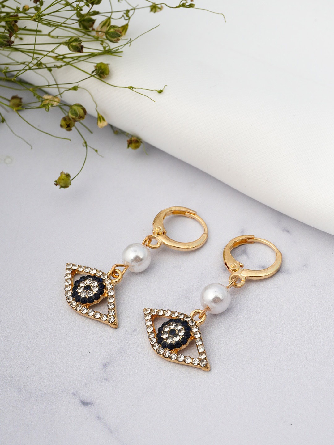

Emmie Gold-Toned & Black Contemporary Drop Earrings