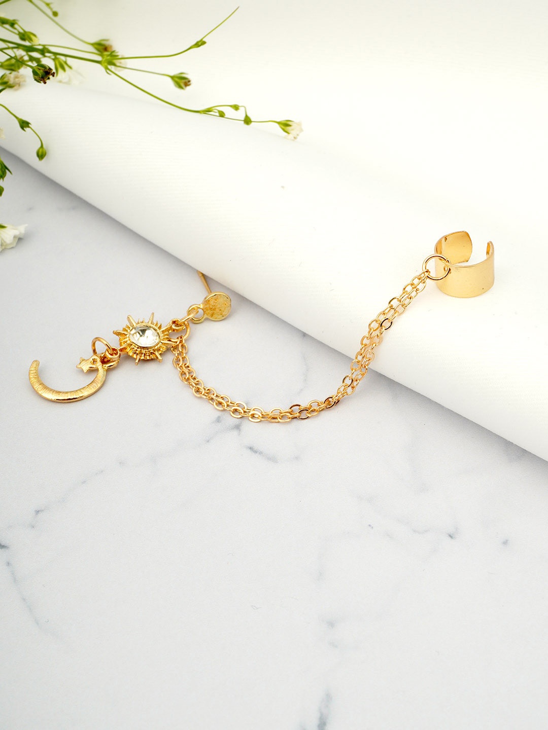 

Emmie Women Gold-Toned Star Moon Chain Ear Cuff Earring
