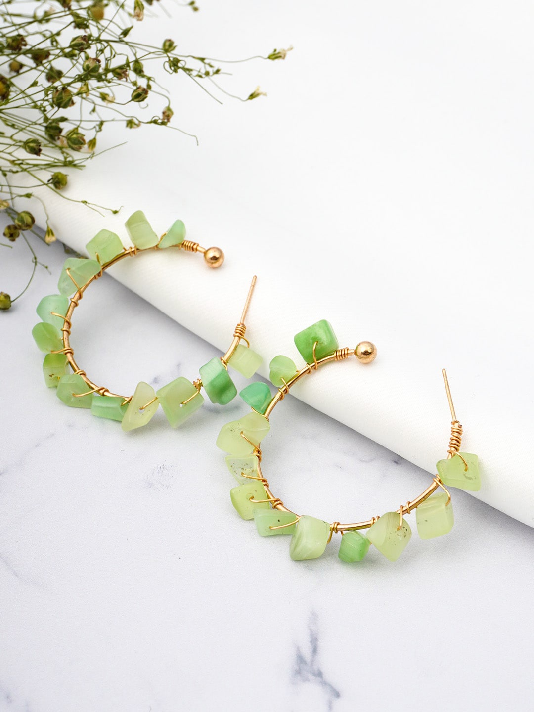 

Emmie Gold-Toned & Green Contemporary Hoop Earrings