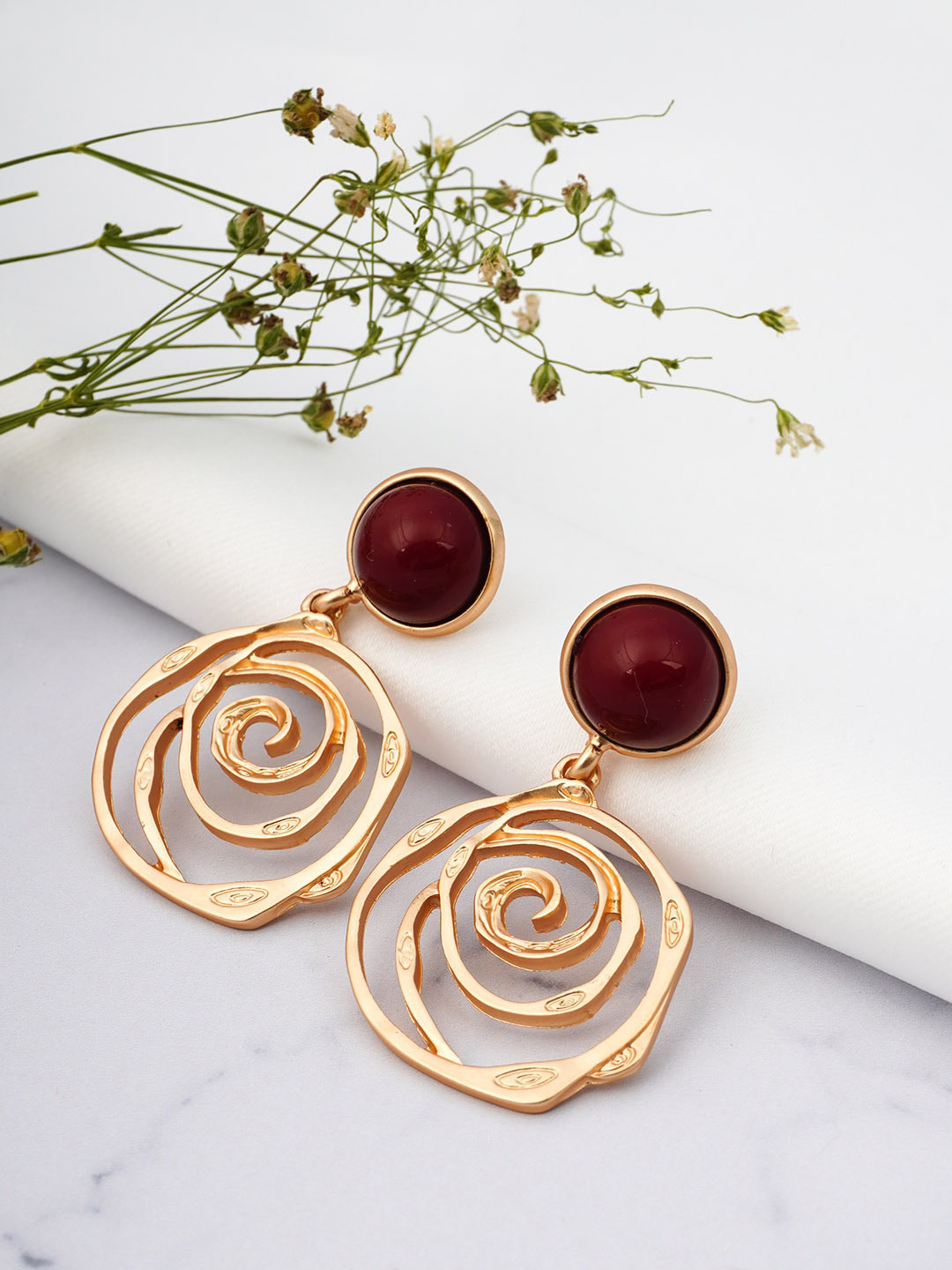 

Emmie Gold-Toned & Maroon Circular Drop Earrings