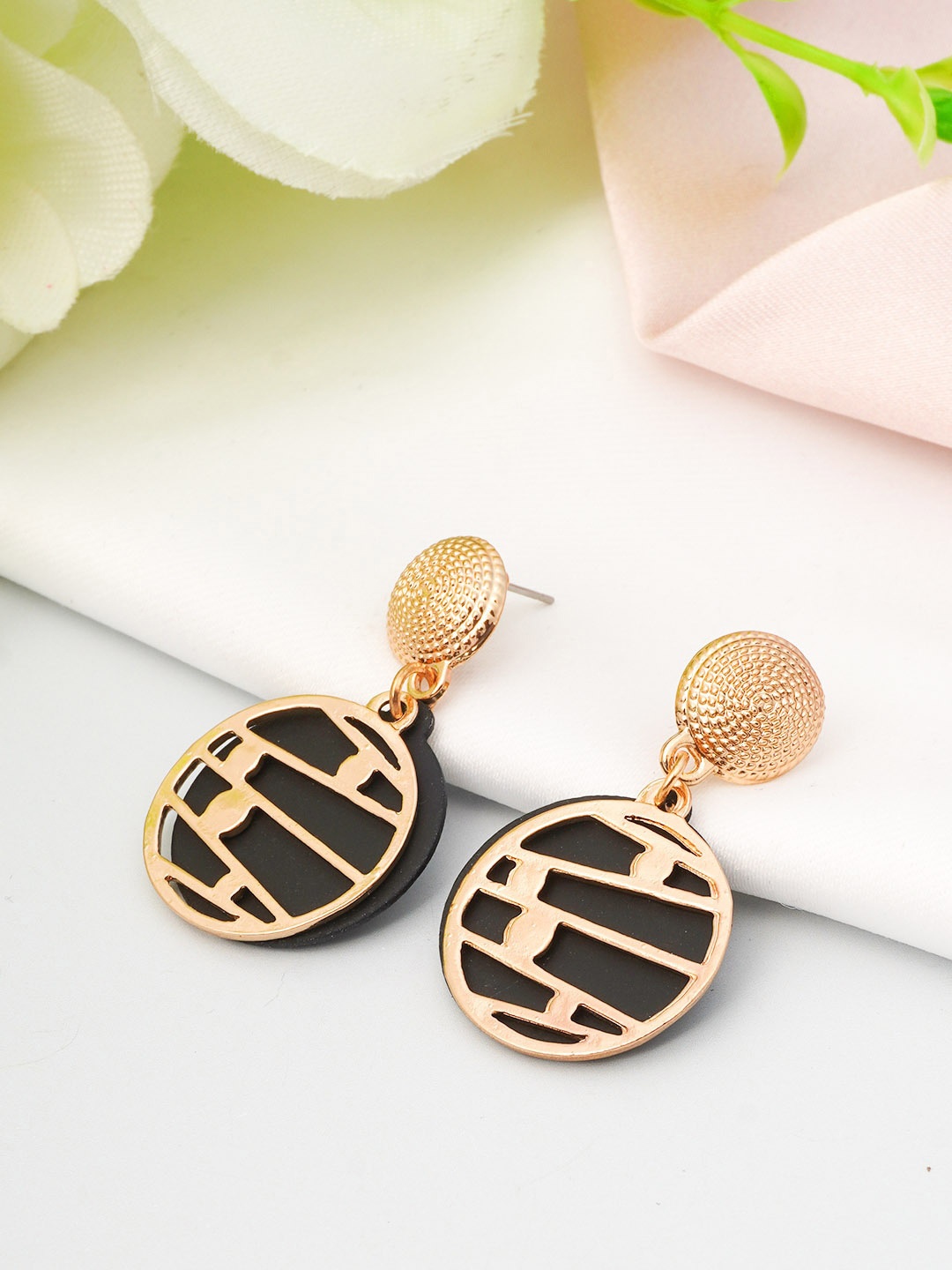 

Emmie Gold-Plated Black Contemporary Drop Earrings