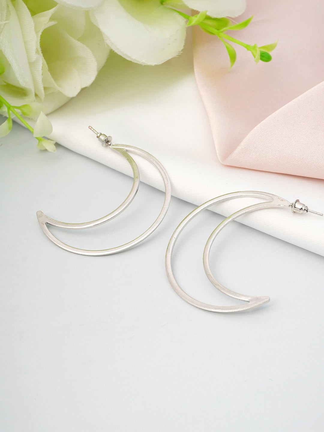 

Emmie Silver-Toned Contemporary Half Hoop Earrings