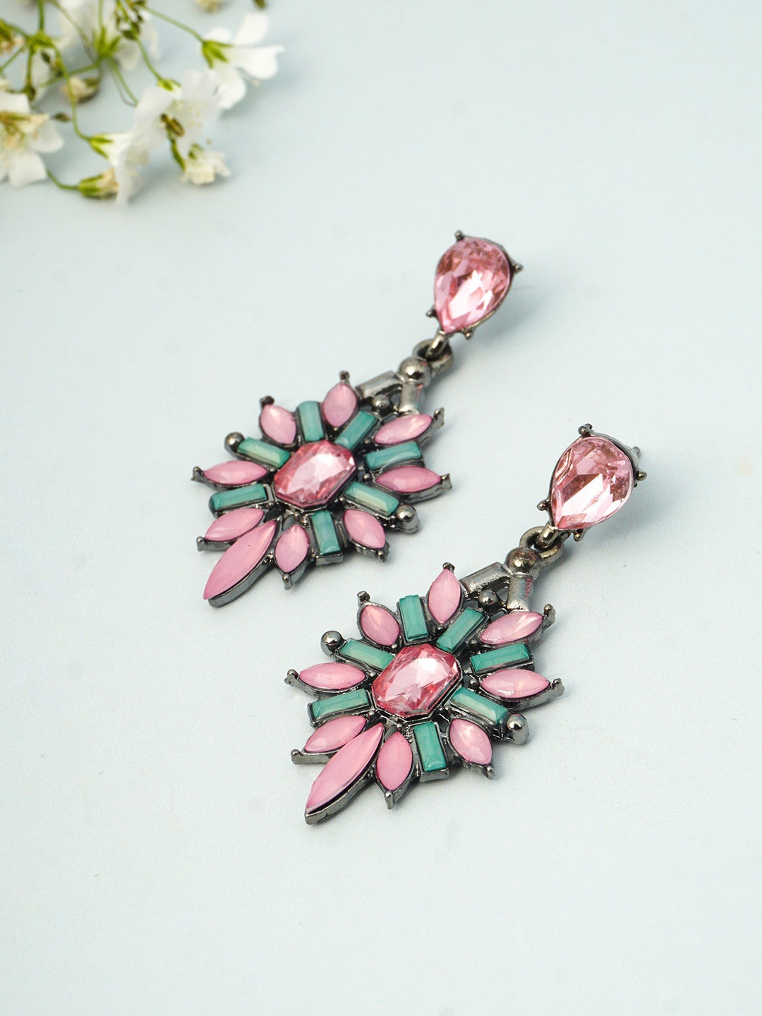 

Emmie Pink & Green Crystal Dangling Earrings