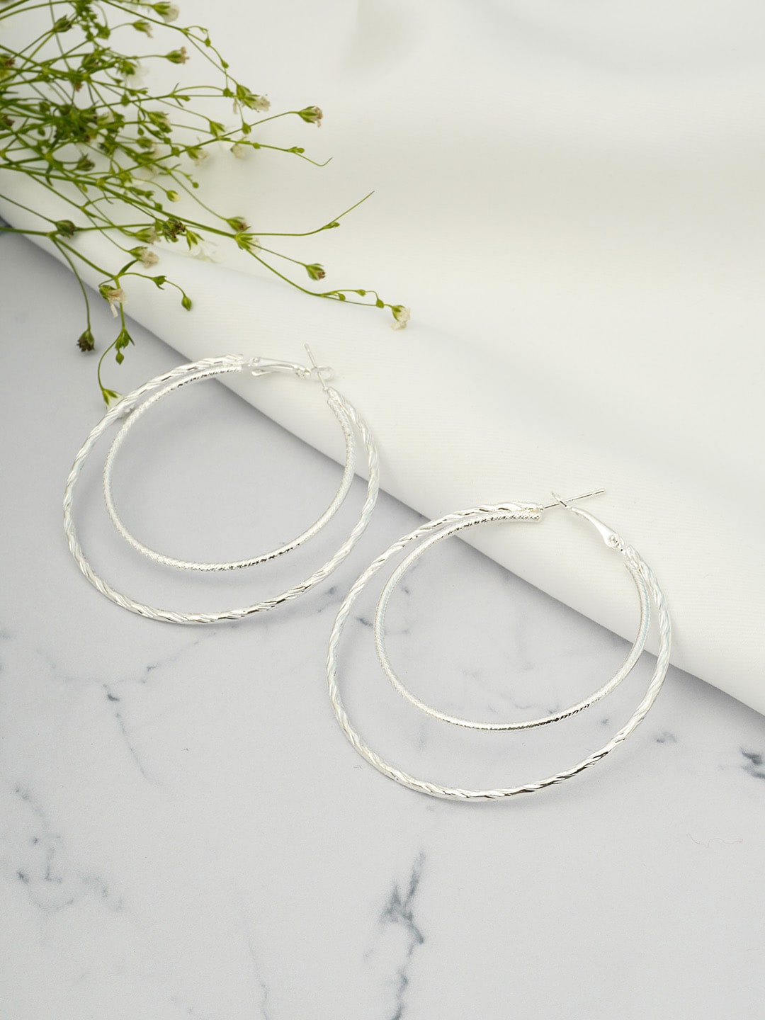 

Emmie Silver-Toned Contemporary Hoop Earrings