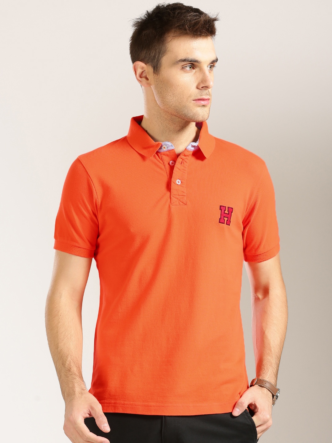 

Harvard Men Orange Solid Polo Collar Pure Cotton T-shirt