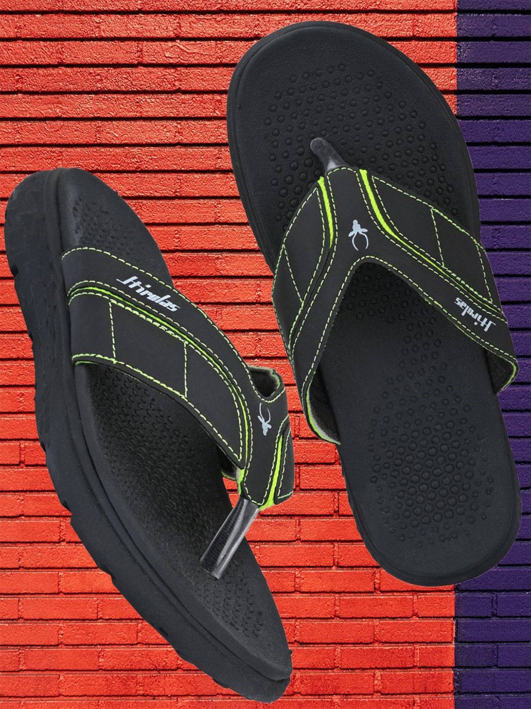 

HIROLAS Men Black & Green Thong Flip-Flops