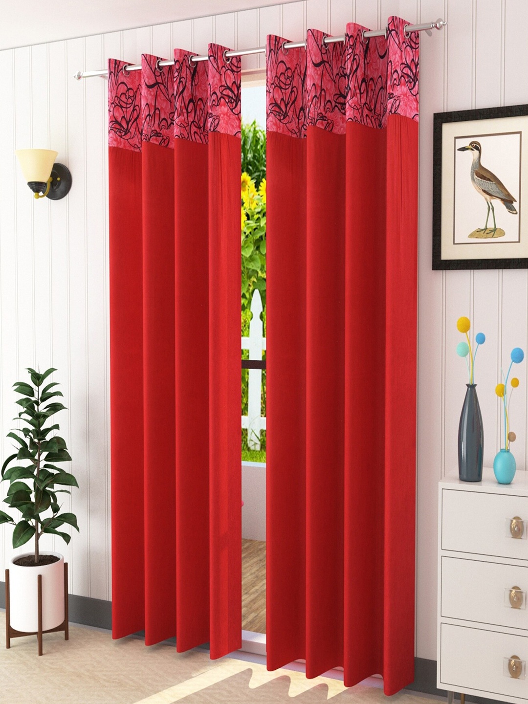 

Homefab India Maroon & Black Set of 2 Long Door Curtains