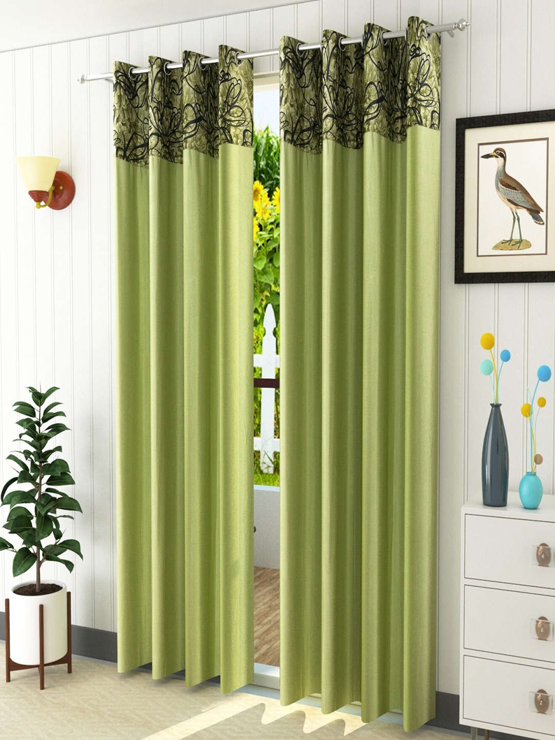 

Homefab India Green & Black Set of 2 Window Curtain