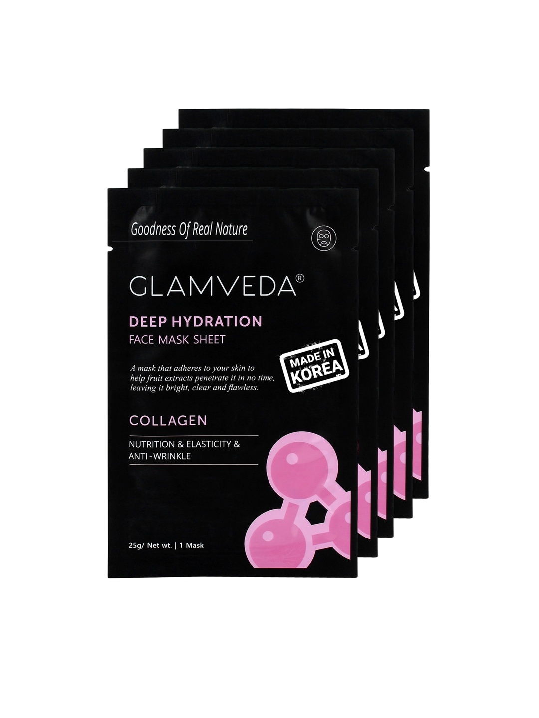 

GLAMVEDA Set of 5 Collagen Anti Ageing Sheet Mask, Black