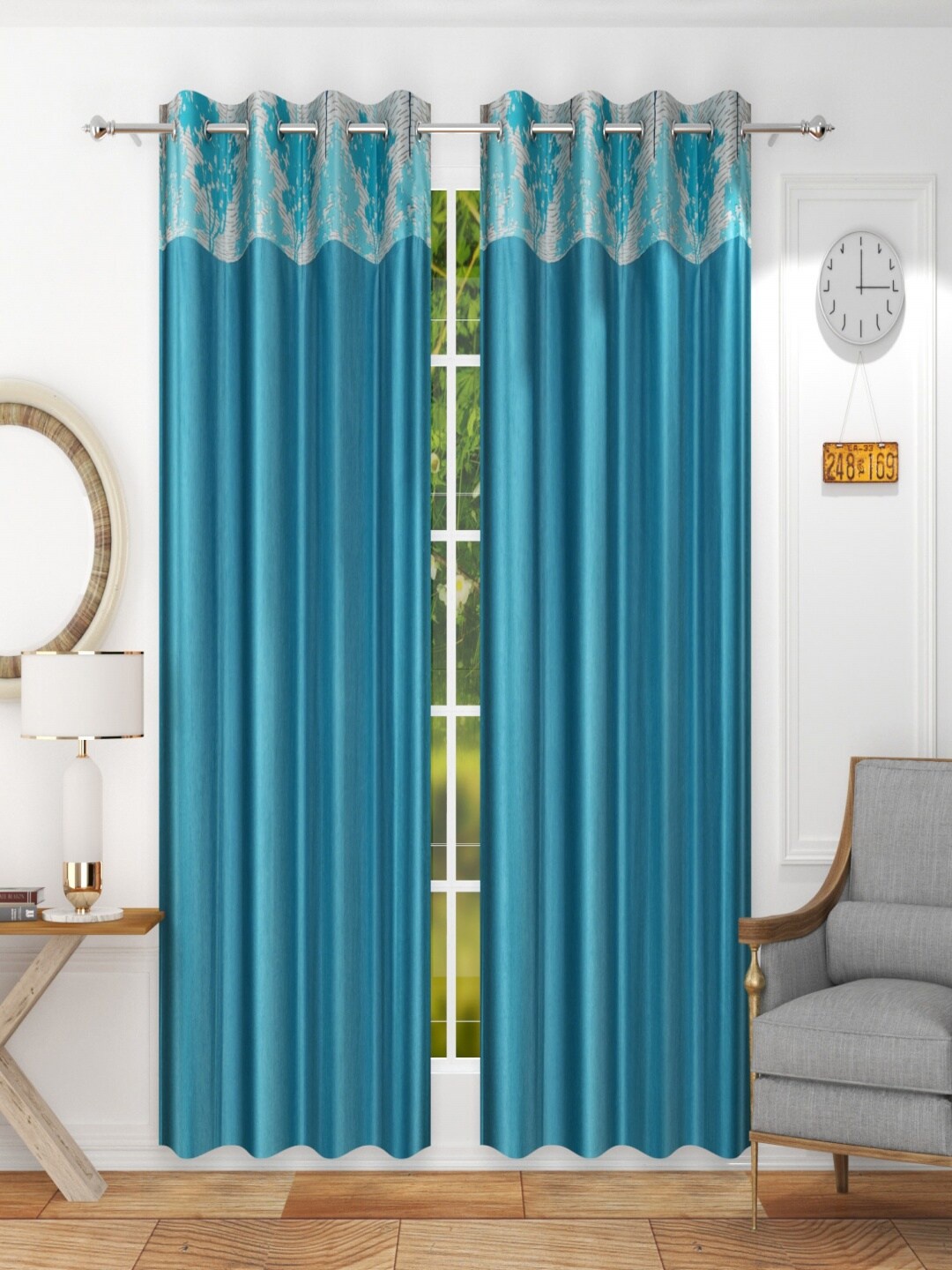 

Homefab India Turquoise Blue Set of 2 Door Curtains