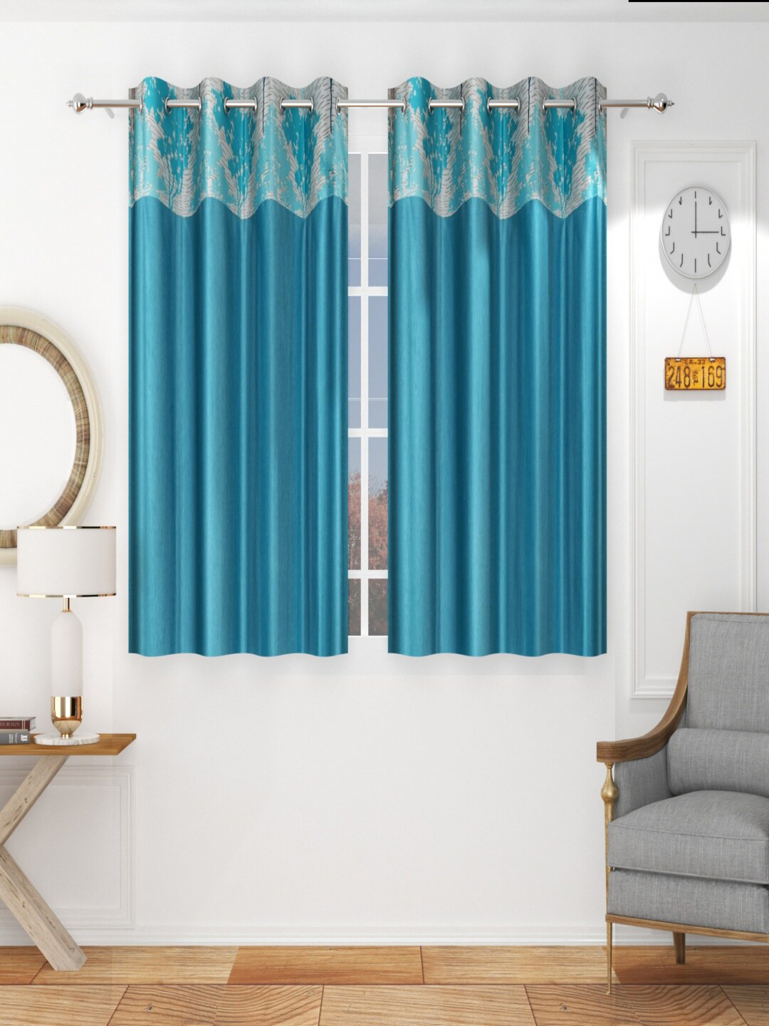 

Homefab India Turquoise Blue & Cream-Coloured Set of 2 Window Curtain