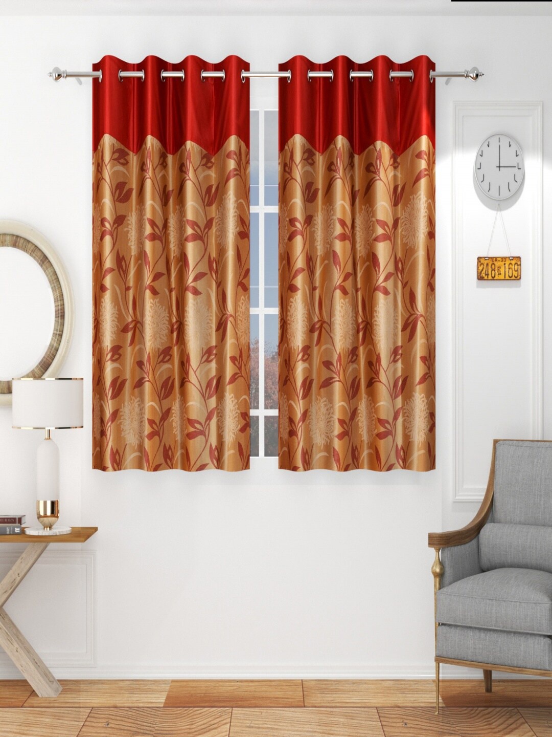 

Homefab India Maroon & Brown Set of 2 Floral Window Curtains