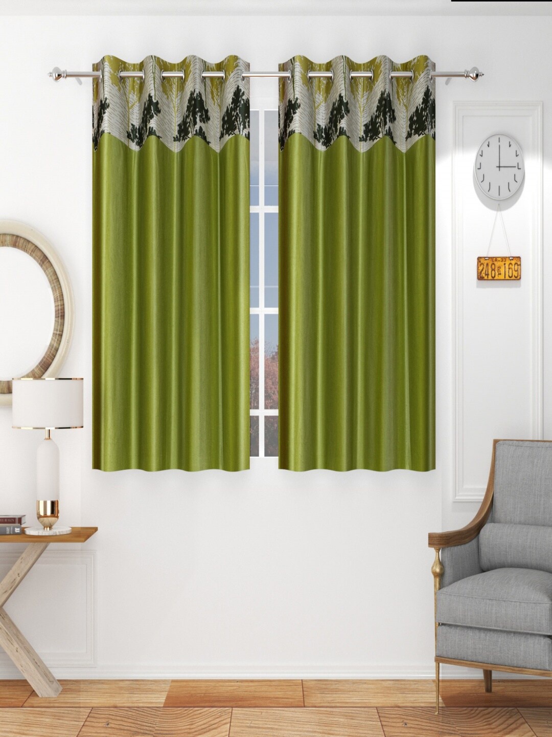 

Homefab India Green & Black Set of 2 Floral Window Curtain