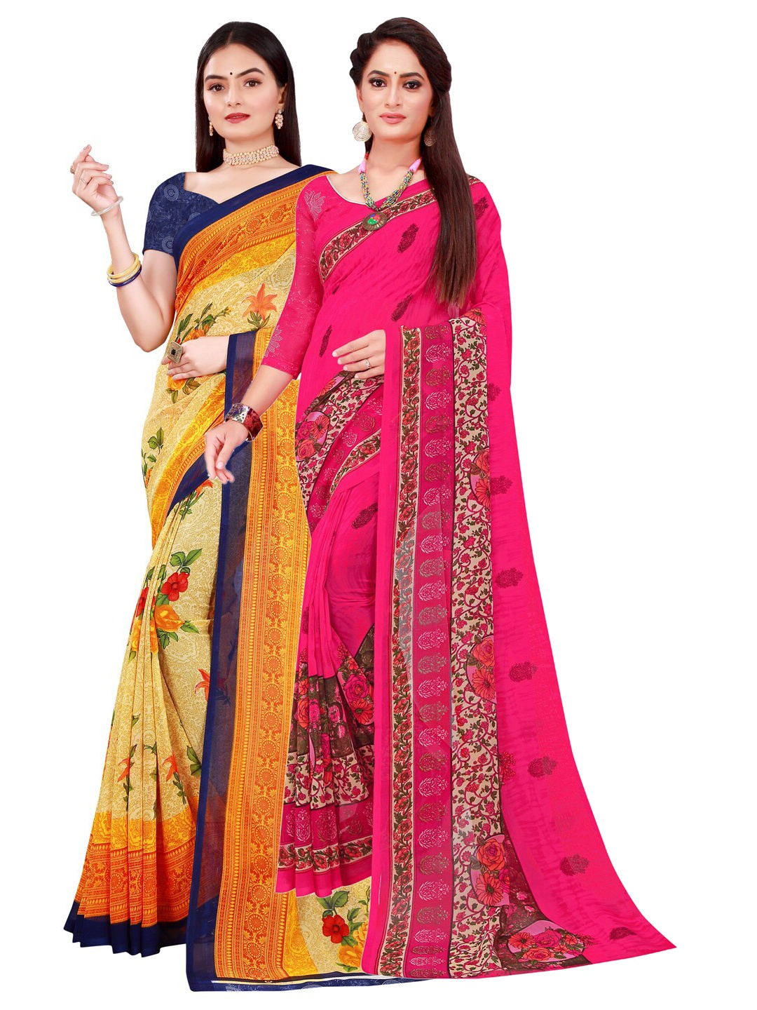 

SAADHVI Pink & Beige Pure Georgette Saree