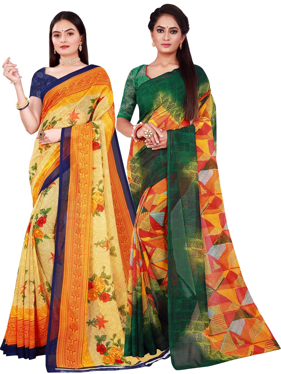 

SAADHVI 2 Beige & Blue Pure Georgette Saree