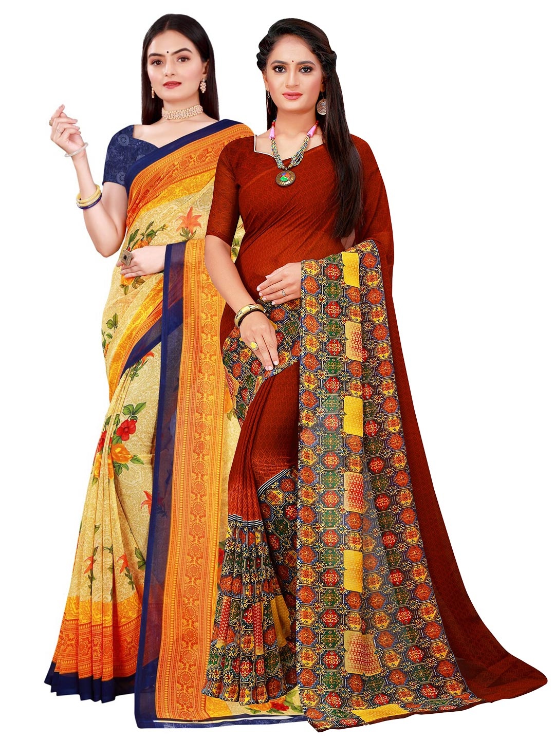 

SAADHVI Blue & Maroon Pure Georgette Saree