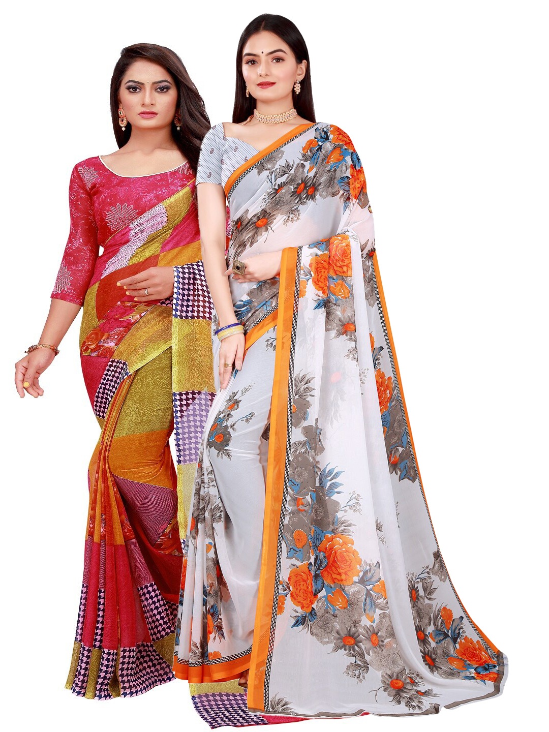 

SAADHVI White & Red Pure Georgette Saree