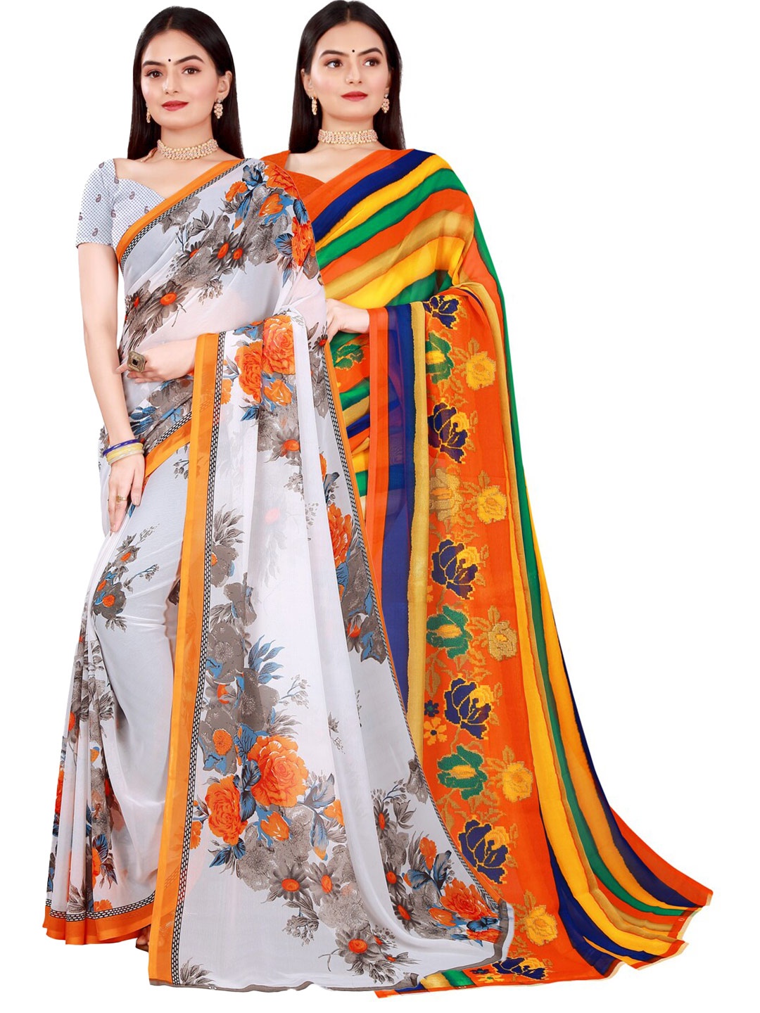 

SAADHVI Pack of 2 women White & Green Pure Georgette Saree
