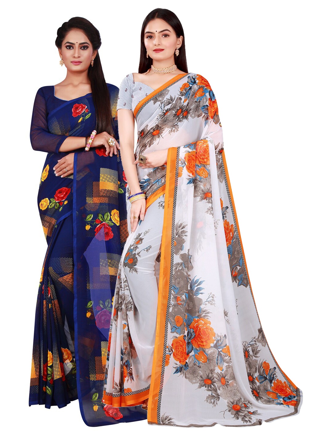 

SAADHVI White & Blue Pure Georgette Saree