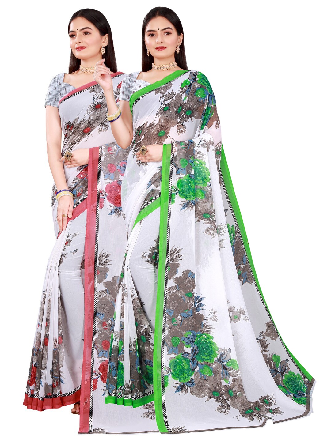 

SAADHVI 2 White & Grey Pure Georgette Saree