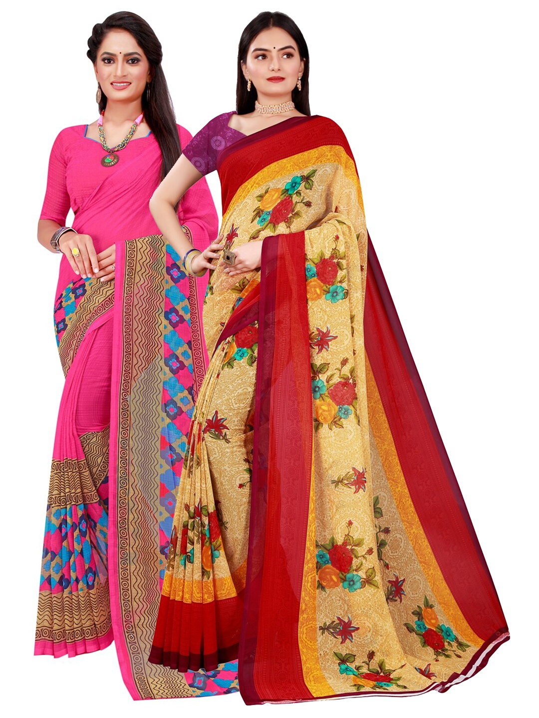 

SAADHVI Magenta & Beige Pure Georgette Saree