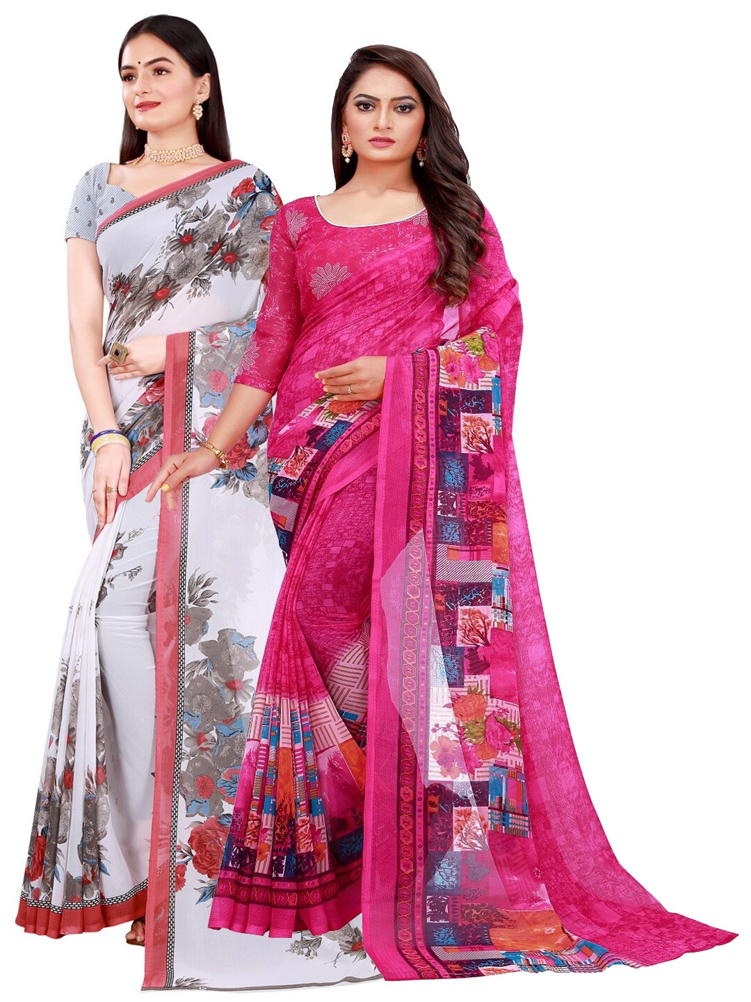 Florence Magenta & White Pure Georgette Saree