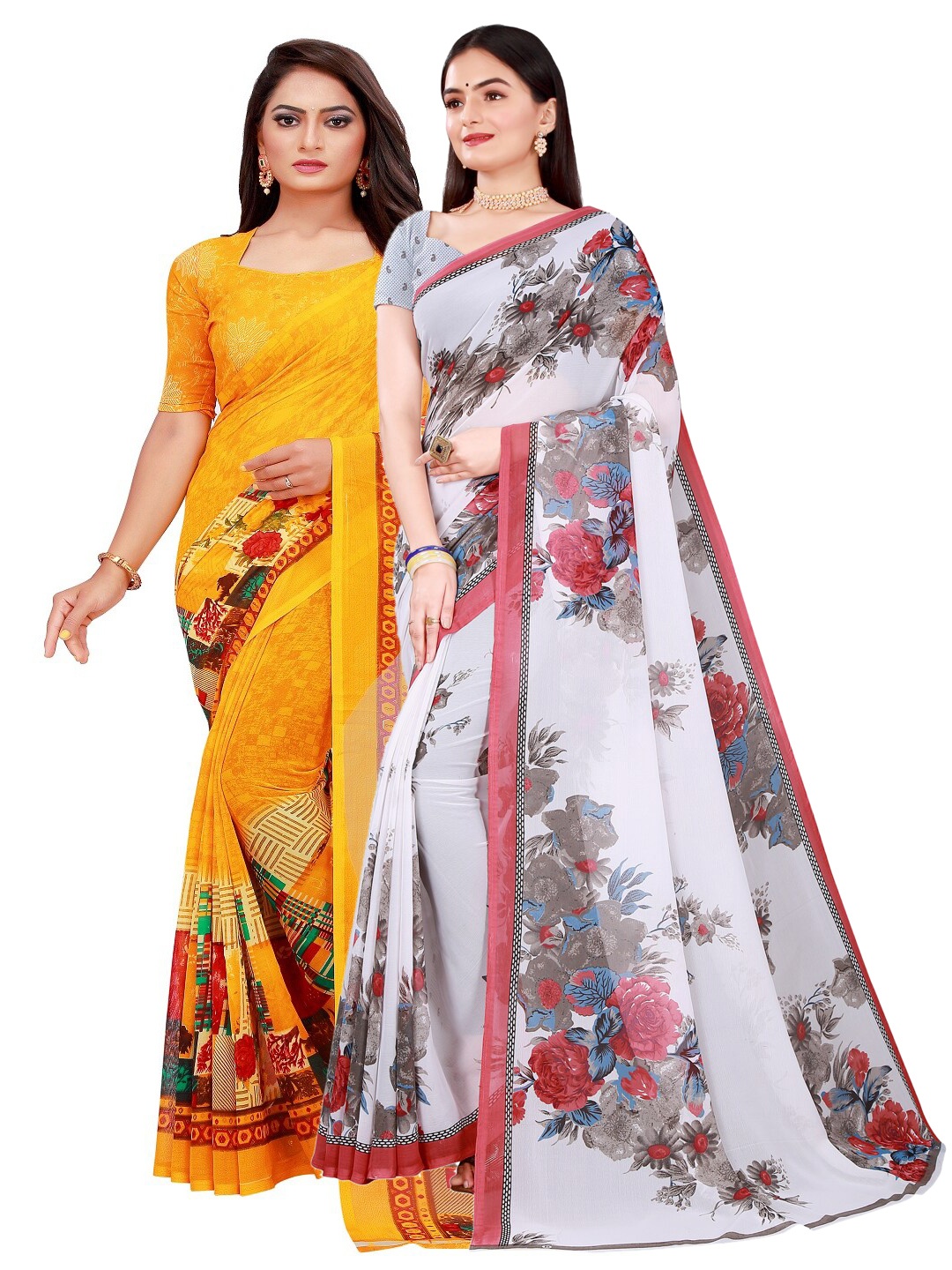 

Florence 2 White & Yellow Pure Georgette Saree