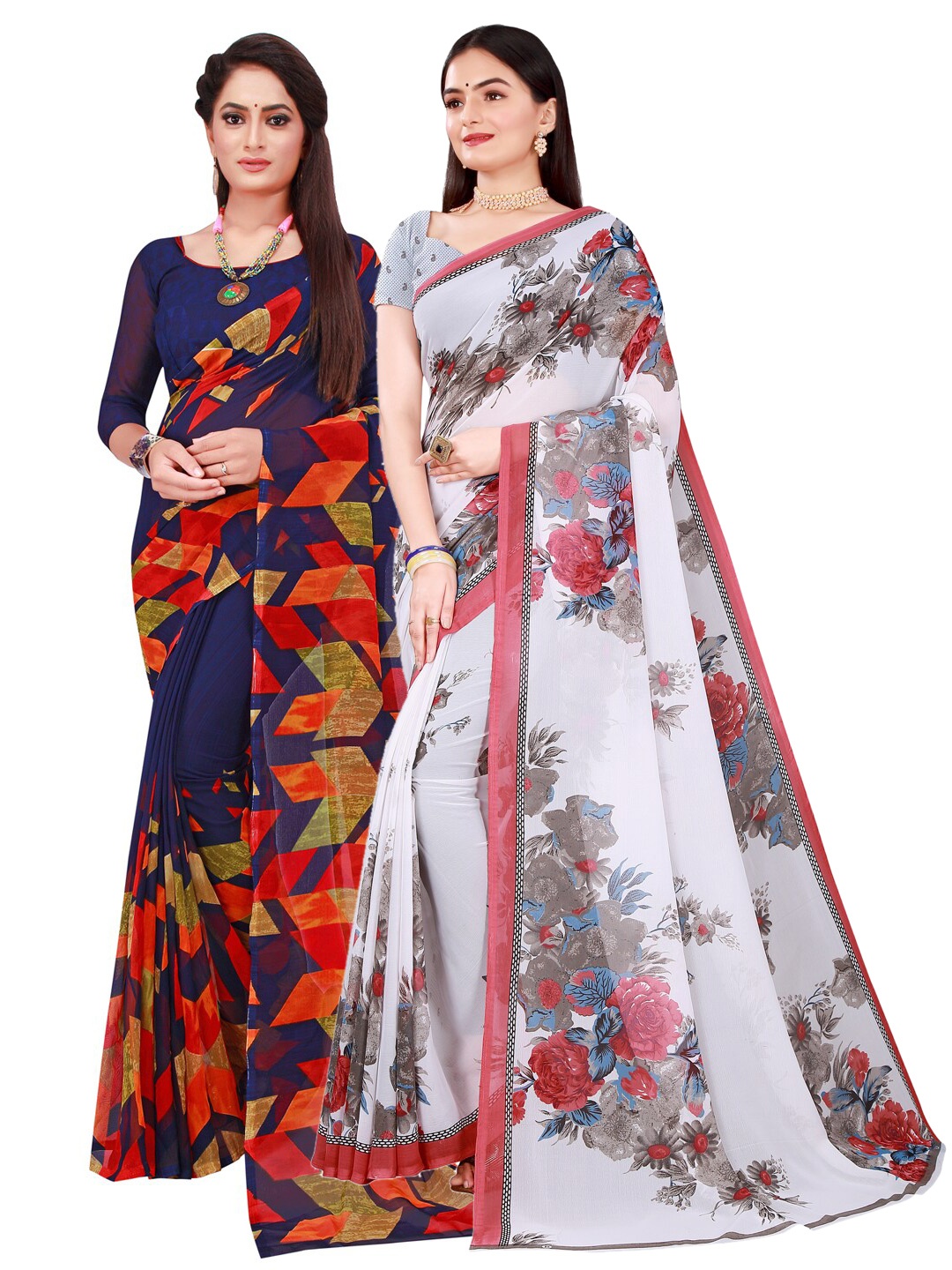 

Florence Navy Blue & White Pure Georgette Saree