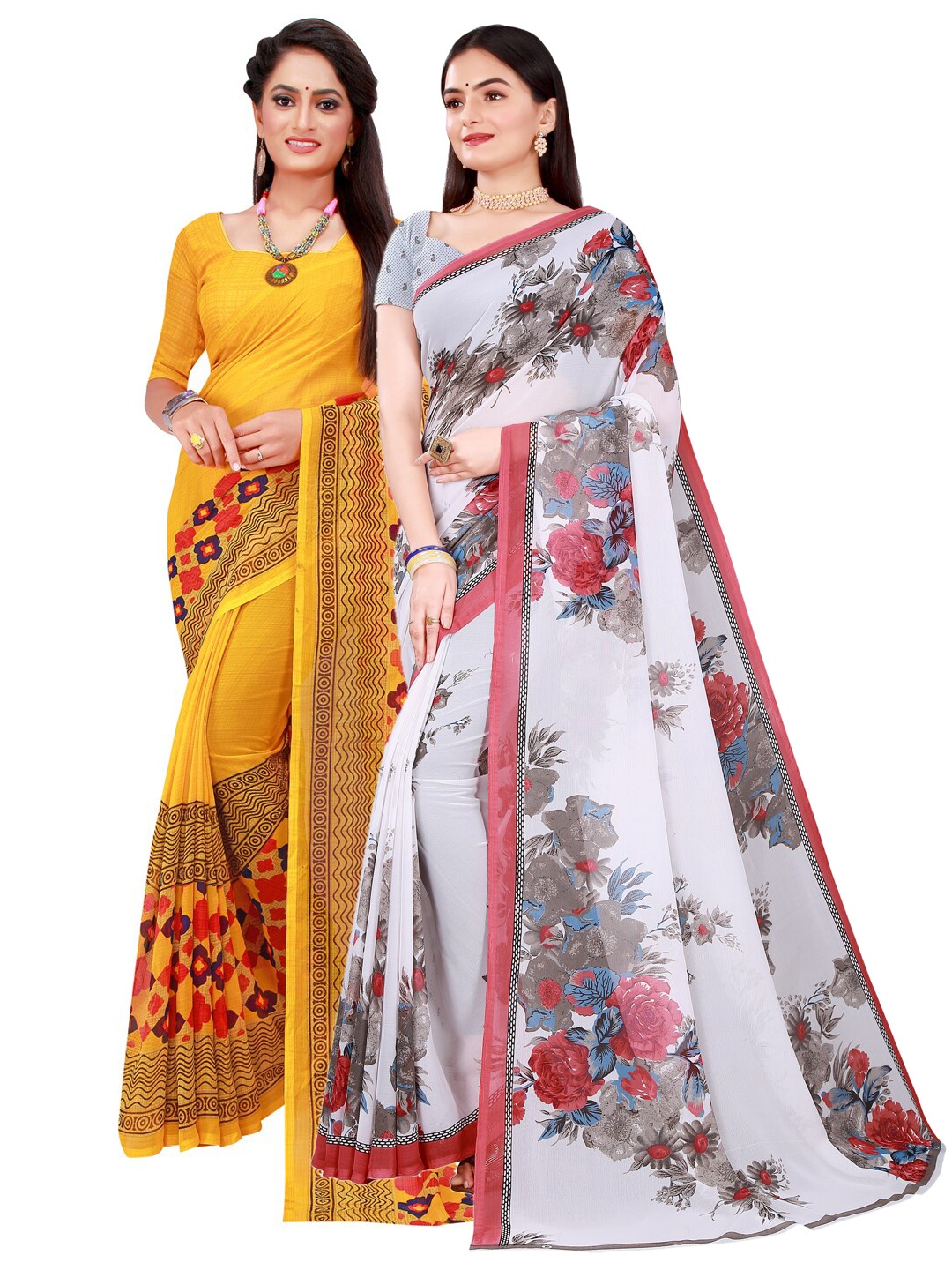 

Florence Yellow & White 2 Pure Georgette Saree