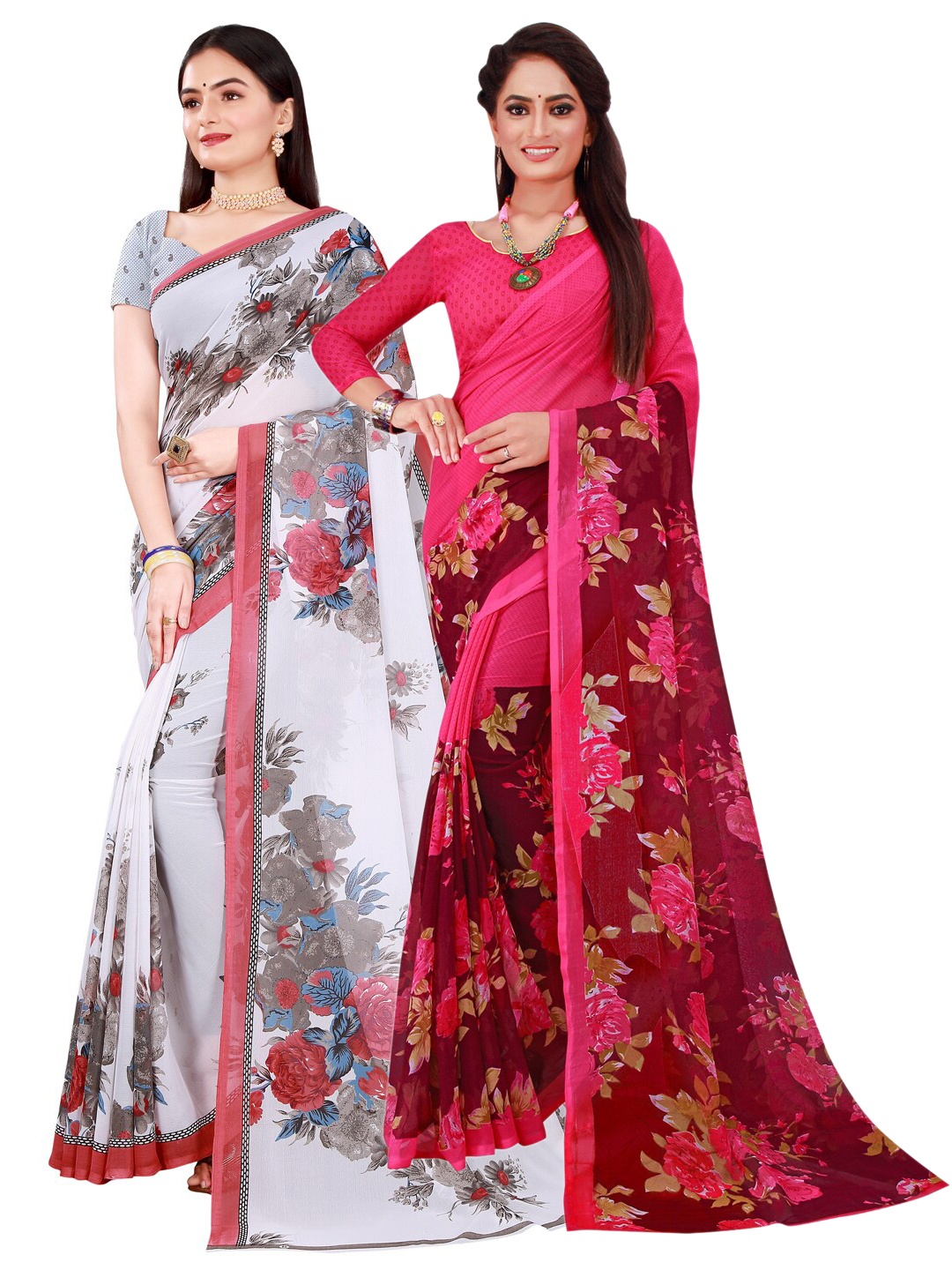 

Florence White & Pink Pure Georgette Saree